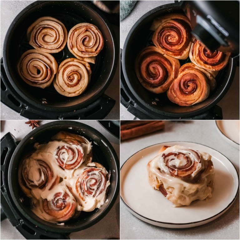 Frisch gebackene Zimtschnecken aus der Heißluftfritteuse mit Frischkäse-Frosting